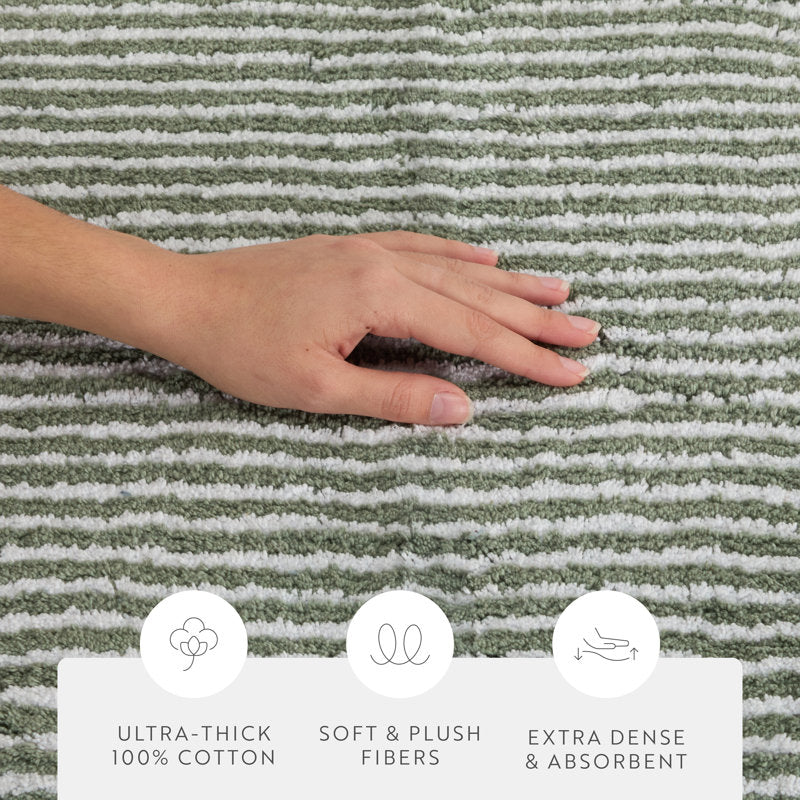 Cotton Pinstripe Bath Mat - Ultra Absorbent Tufted Bathroom Rug
