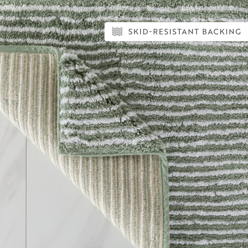 Cotton Pinstripe Bath Mat - Ultra Absorbent Tufted Bathroom Rug