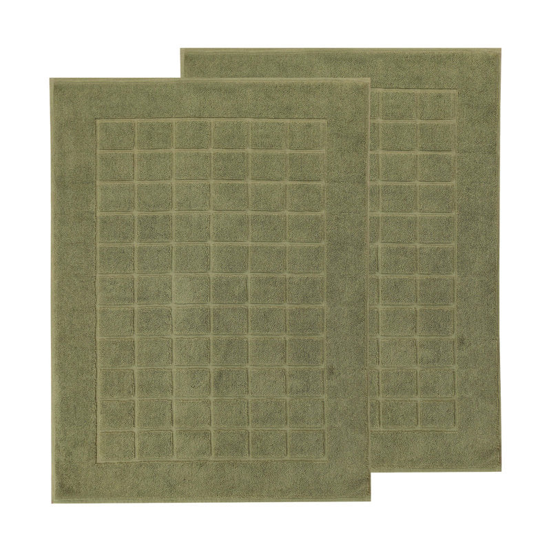 Checkered Cotton Bath Mat Set - 2-Piece Absorbent Bathroom Rugs