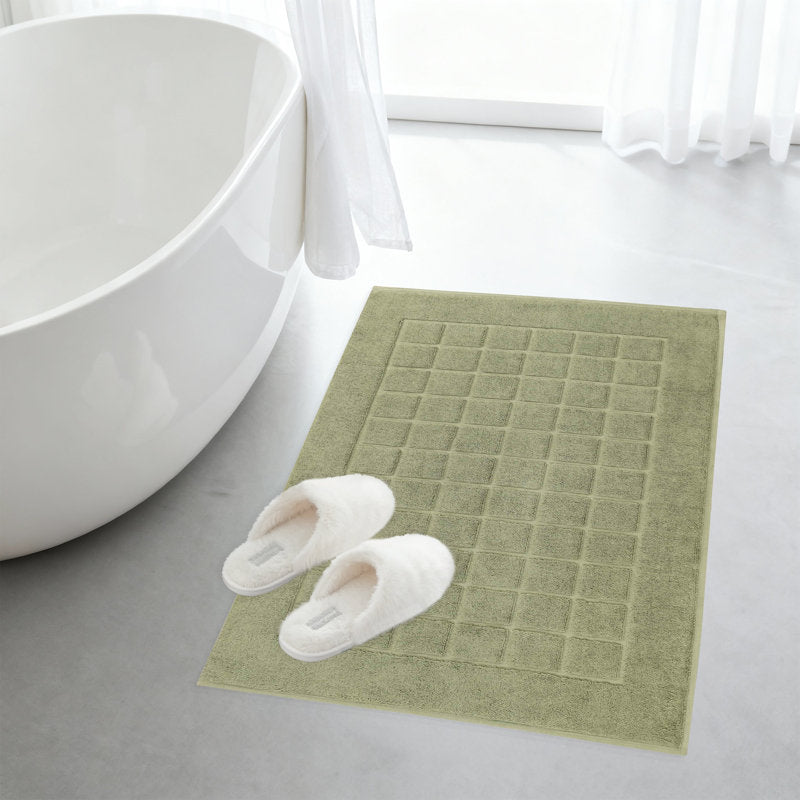 Checkered Cotton Bath Mat Set - 2-Piece Absorbent Bathroom Rugs