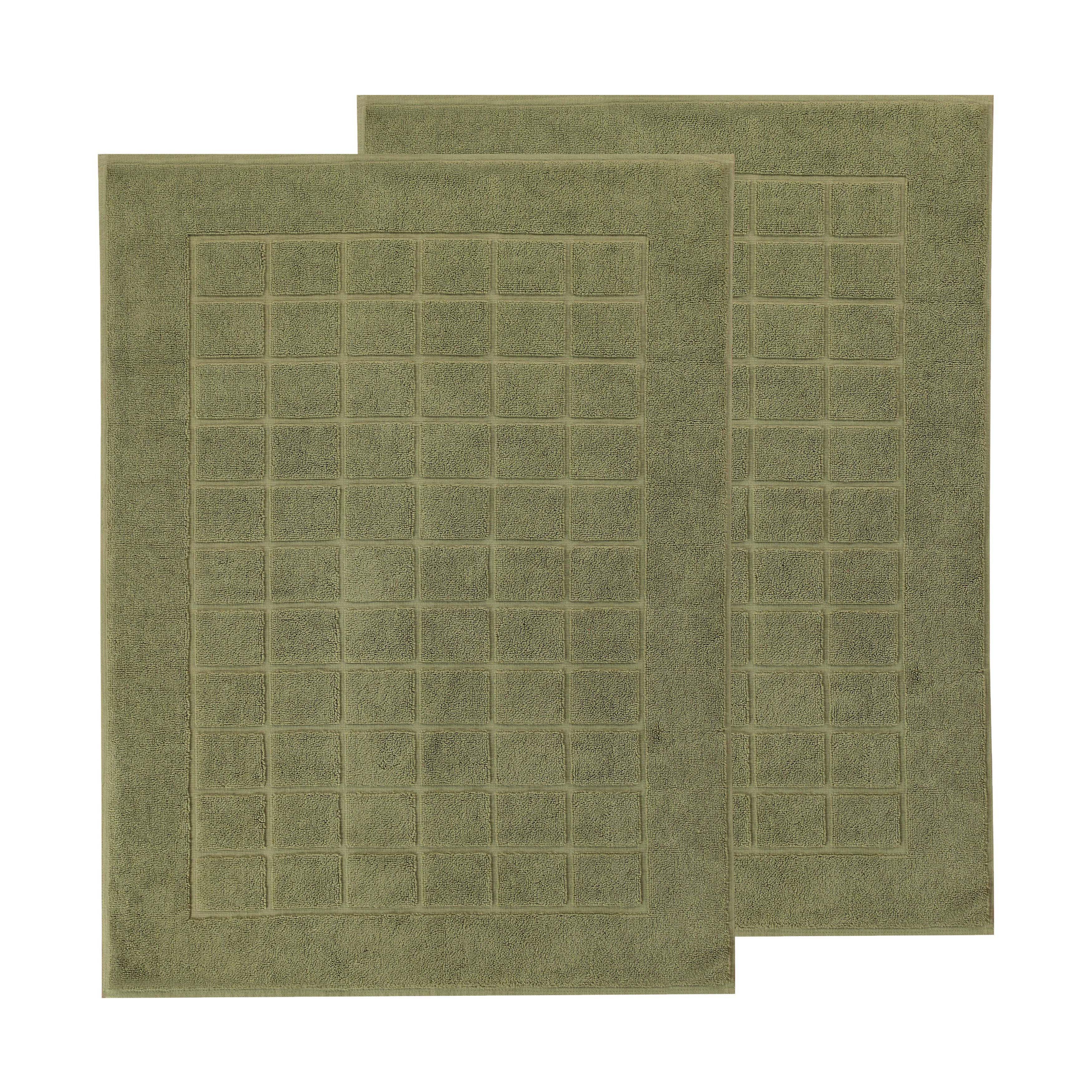 Checkered Cotton Bath Mat Set - 2-Piece Absorbent Bathroom Rugs