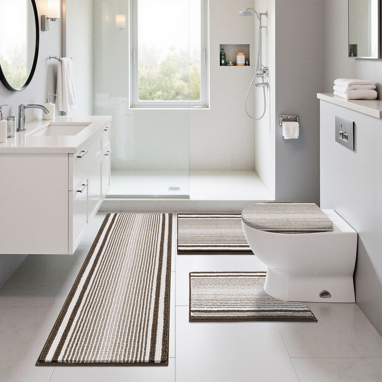 4-Piece Chenille Microfiber Bath Rug Set for Bathroom & Shower