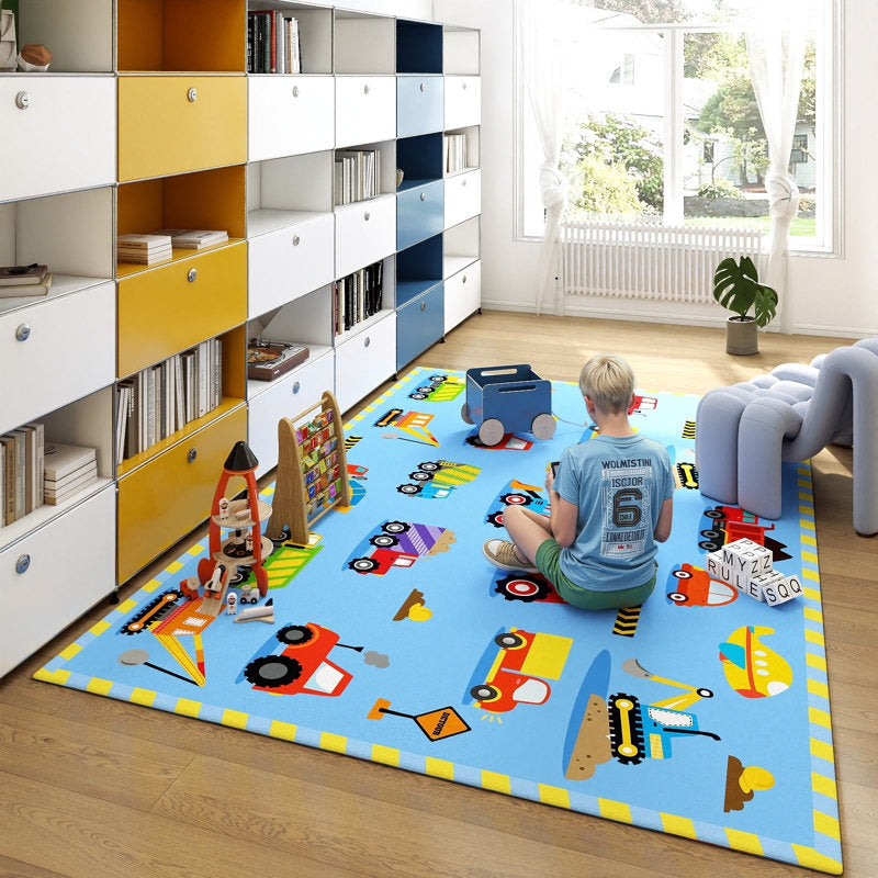 Children's Truck Area Rug Faux Cashmere Non-Slip Playroom Carpet