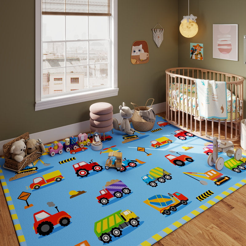 Children's Truck Area Rug Faux Cashmere Non-Slip Playroom Carpet