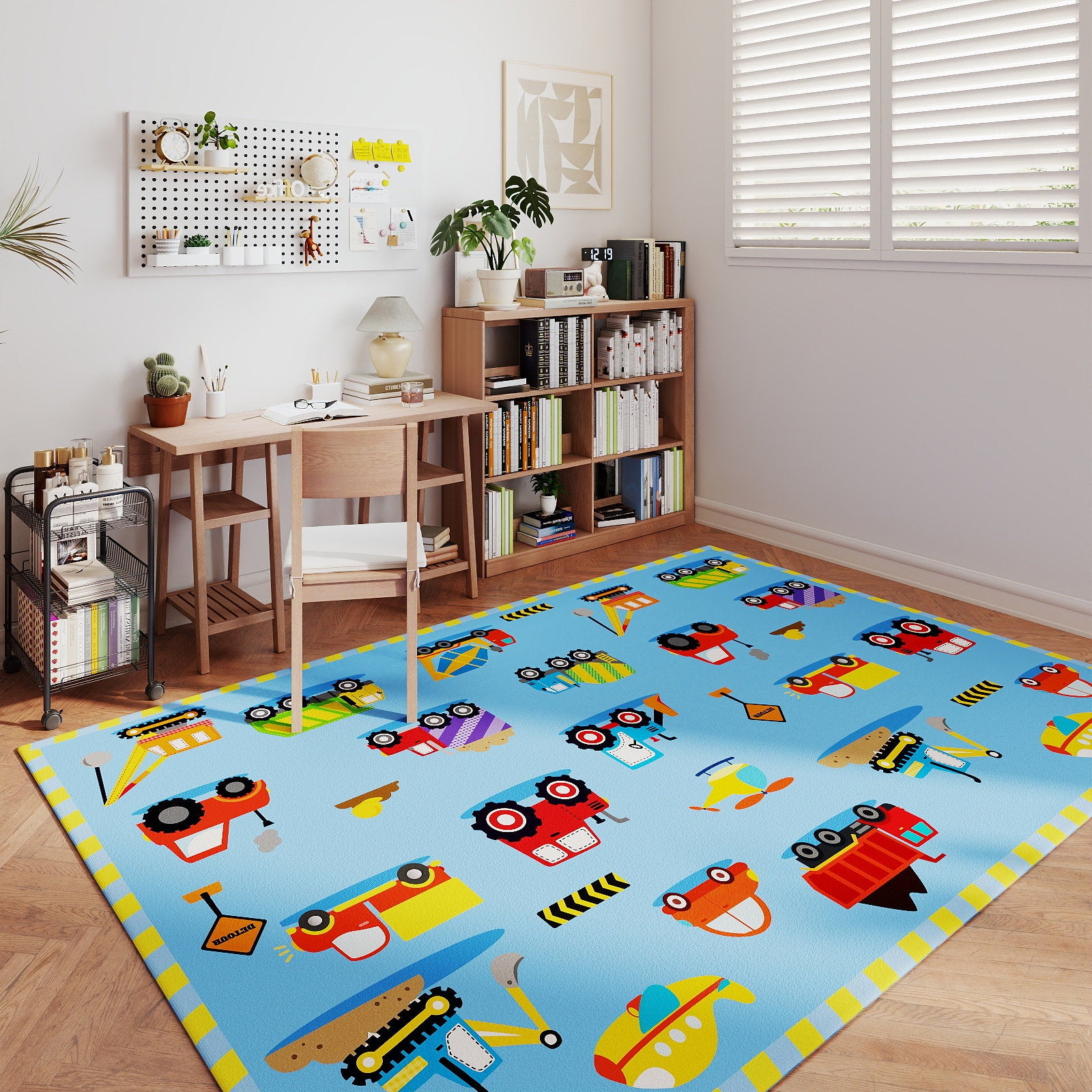 Children's Truck Area Rug Faux Cashmere Non-Slip Playroom Carpet