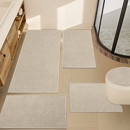 5-Piece Linen-Look Bath Rug Set - Non-Slip Spa Bathroom Decor