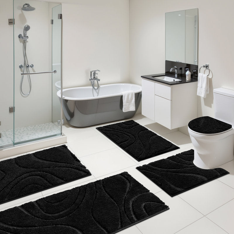 5-Piece Microfiber Bath Rug Set - Non-Slip Absorbent Bathroom Mats
