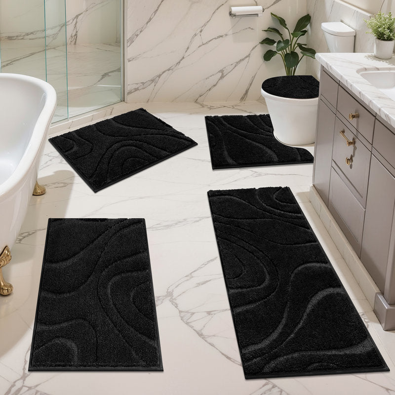 5-Piece Microfiber Bath Rug Set - Non-Slip Absorbent Bathroom Mats