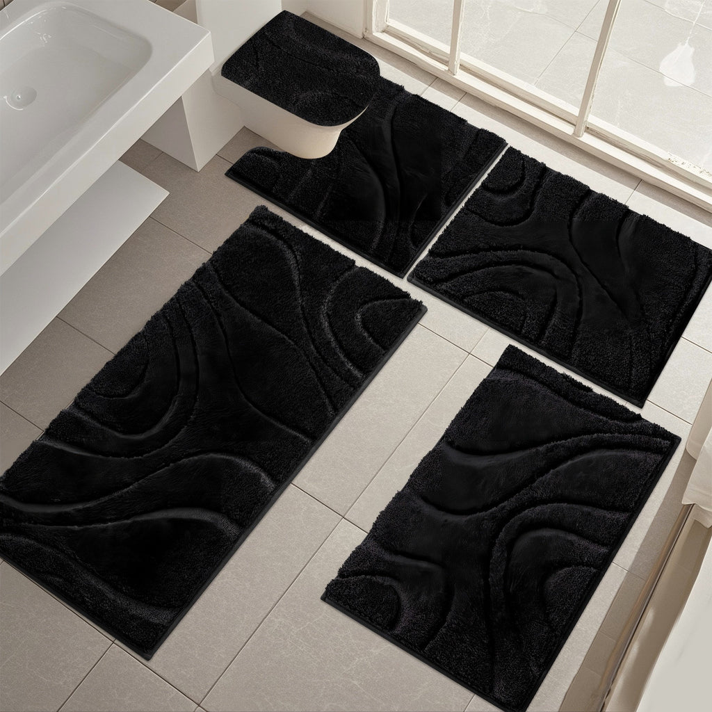 5-Piece Microfiber Bath Rug Set - Non-Slip Absorbent Bathroom Mats