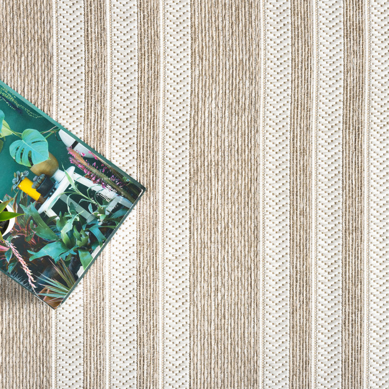 Beige Striped Indoor/Outdoor Area Rug - Abani OCE120A Polypropylene