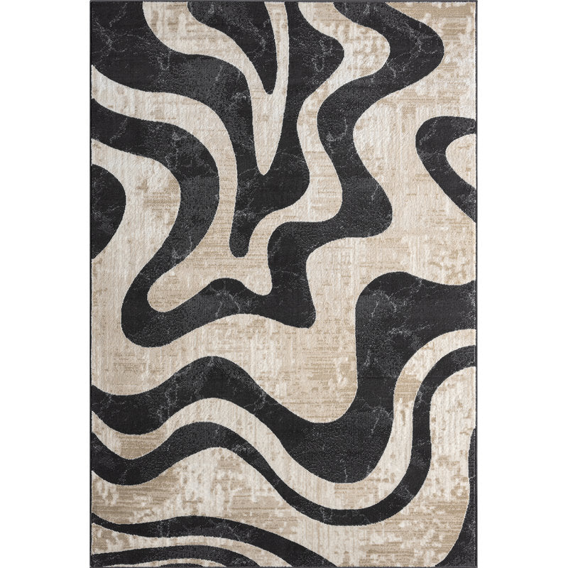 Abani TER200A - Modern Beige Black Swirl Area Rug for Living Rooms