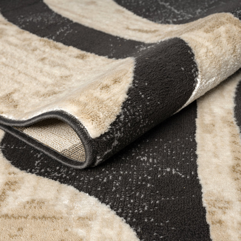 Abani TER200A - Modern Beige Black Swirl Area Rug for Living Rooms