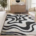 Abani TER200A - Modern Beige Black Swirl Area Rug for Living Rooms