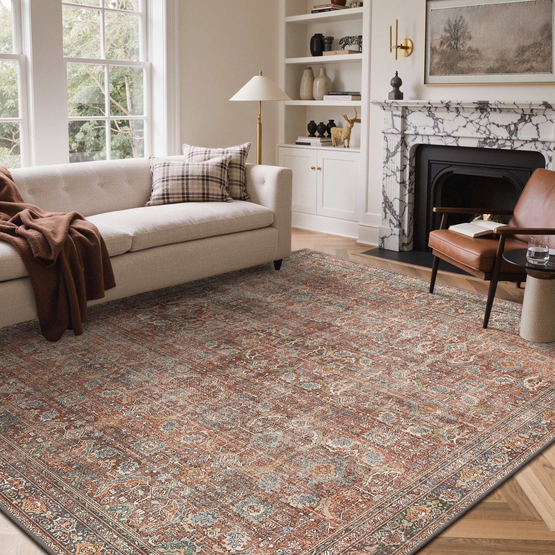 Abastos - Vintage Machine Washable Area Rug for High-Traffic Homes