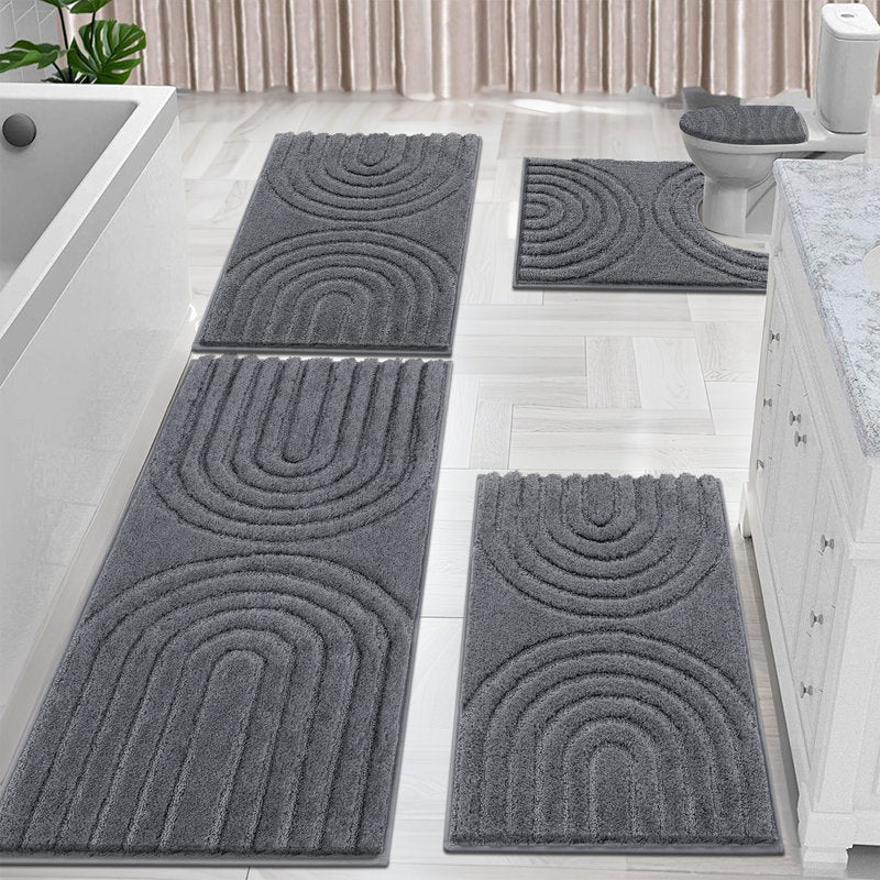 5-Piece Shaggy Microfiber Bath Mat Set - Non-Slip Bathroom Rugs