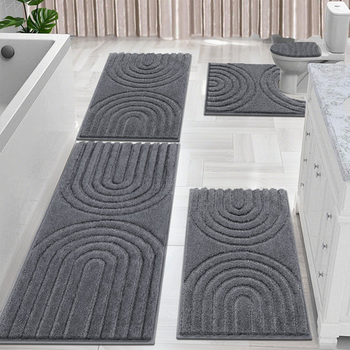 5-Piece Shaggy Microfiber Bath Mat Set - Non-Slip Bathroom Rugs