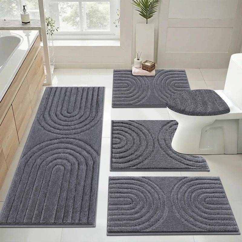 5-Piece Shaggy Microfiber Bath Mat Set - Non-Slip Bathroom Rugs