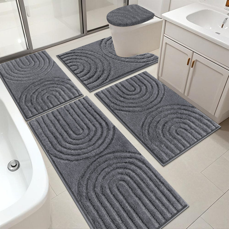 5-Piece Shaggy Microfiber Bath Mat Set - Non-Slip Bathroom Rugs