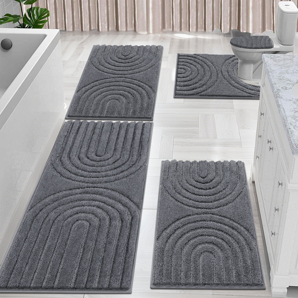 5-Piece Shaggy Microfiber Bath Mat Set - Non-Slip Bathroom Rugs