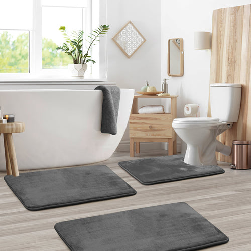 3-Piece Memory Foam Bath Rug Set - Ultra Soft Non-Slip Bathroom Mats