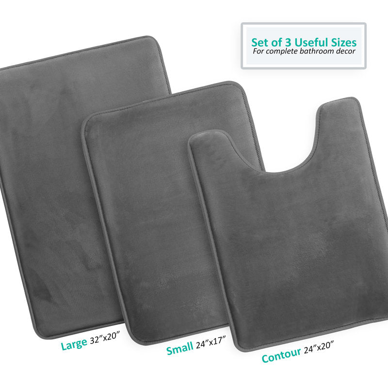 3-Piece Memory Foam Bath Rug Set - Ultra Soft Non-Slip Bathroom Mats