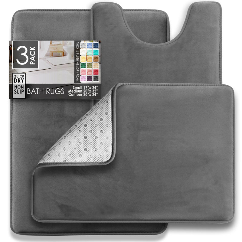 3-Piece Memory Foam Bath Rug Set - Ultra Soft Non-Slip Bathroom Mats