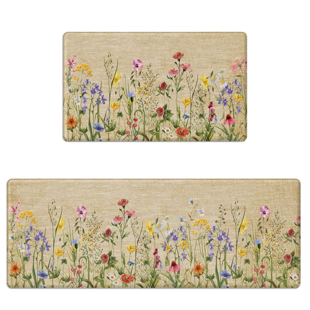 Floral Anti-fatigue Kitchen Mats Set - Farmhouse Cushioned Rugs