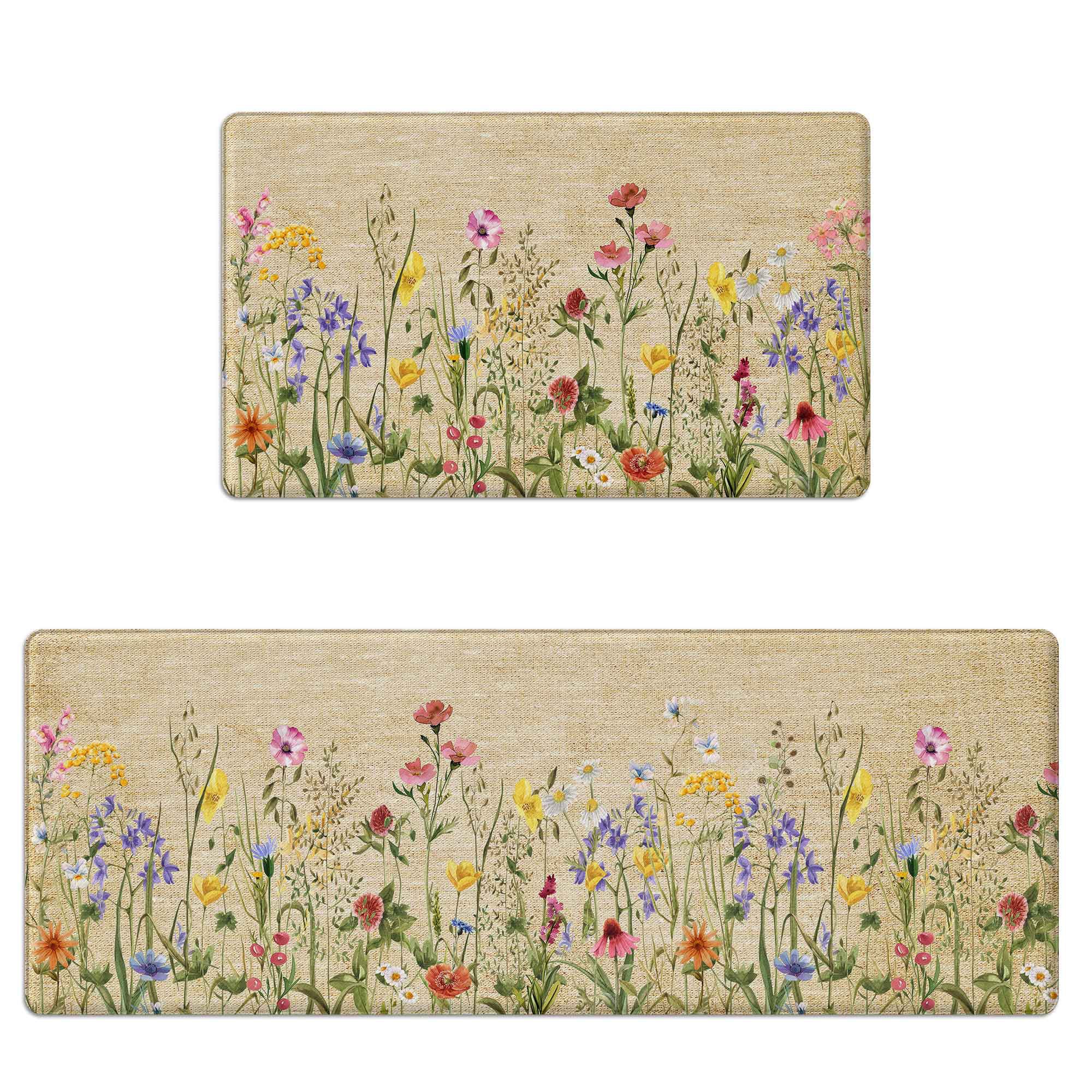 Floral Anti-fatigue Kitchen Mats Set - Farmhouse Cushioned Rugs