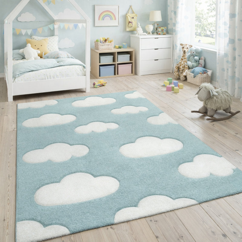 Cloud Pattern Polypropylene Area Rug for Nursery & Playroom