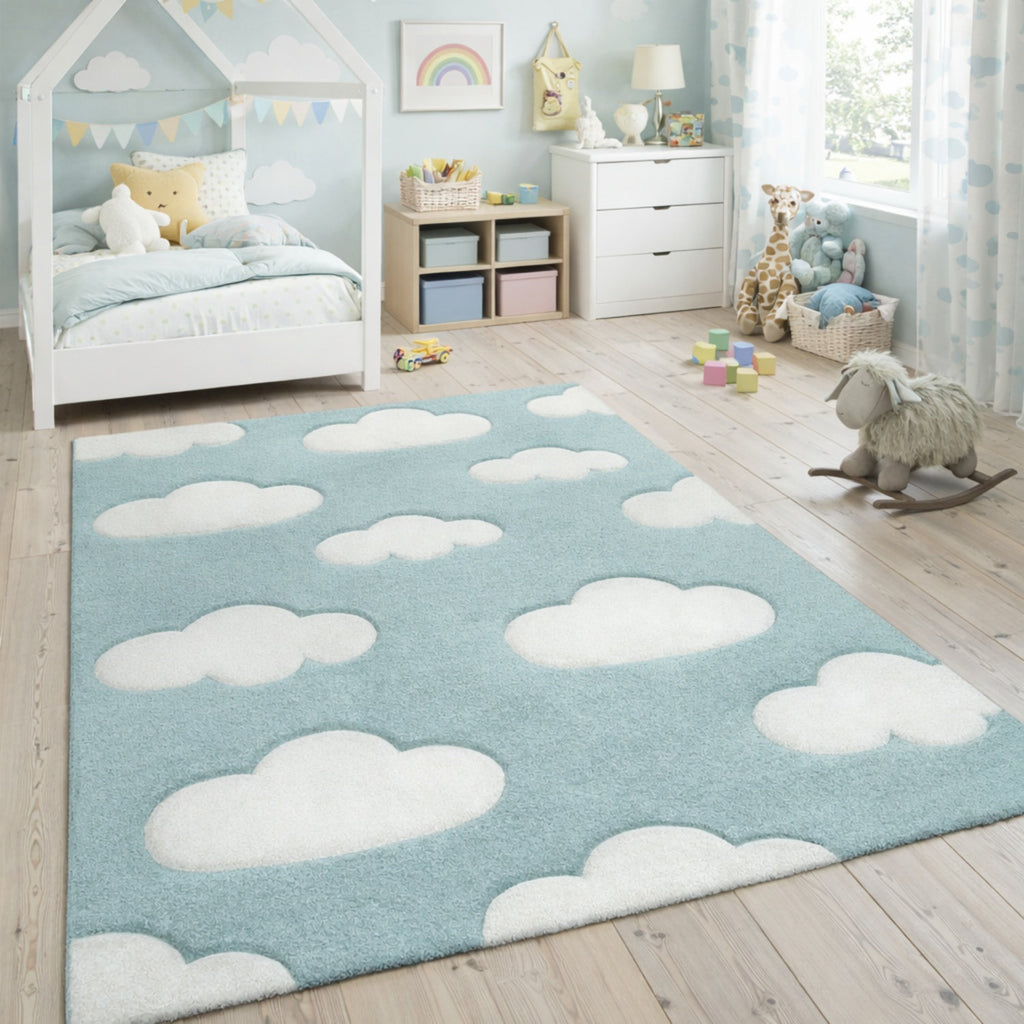 Cloud Pattern Polypropylene Area Rug for Nursery & Playroom