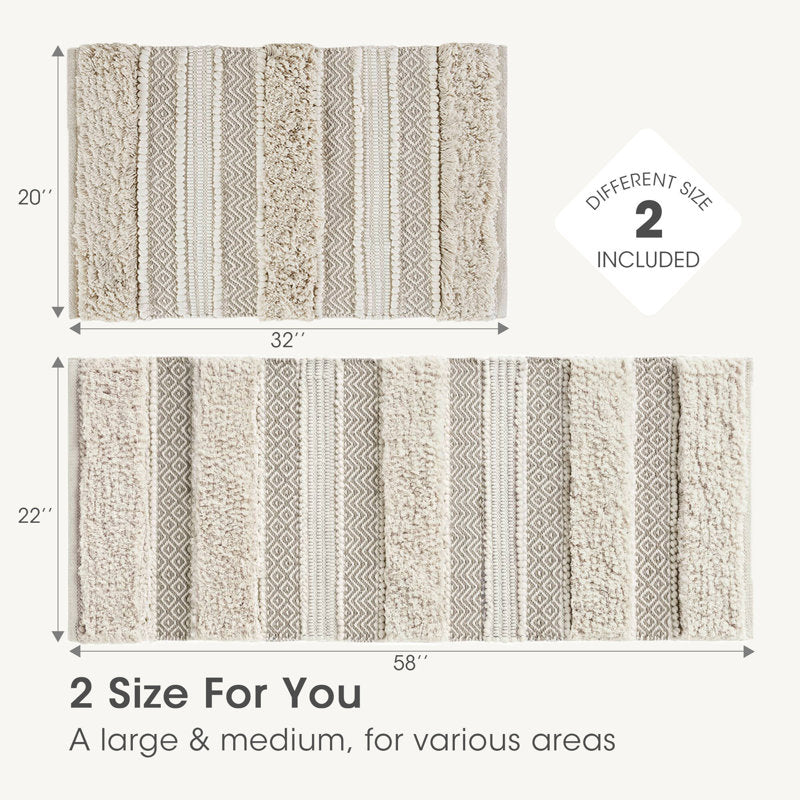 Asher - Boho Cotton Blend Hand-Woven Bath Rug with Non-Slip Backing