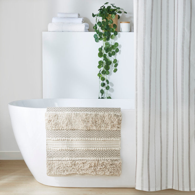 Asher - Boho Cotton Blend Hand-Woven Bath Rug with Non-Slip Backing