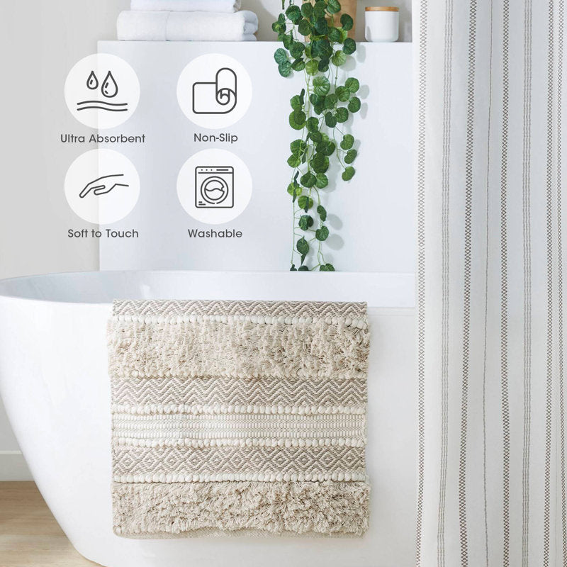 Asher - Boho Cotton Blend Hand-Woven Bath Rug with Non-Slip Backing