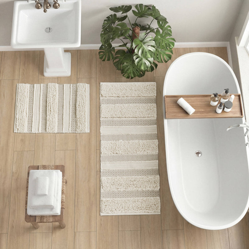 Asher - Boho Cotton Blend Hand-Woven Bath Rug with Non-Slip Backing