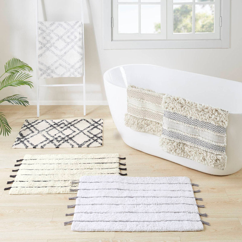 Asher - Boho Cotton Blend Hand-Woven Bath Rug with Non-Slip Backing