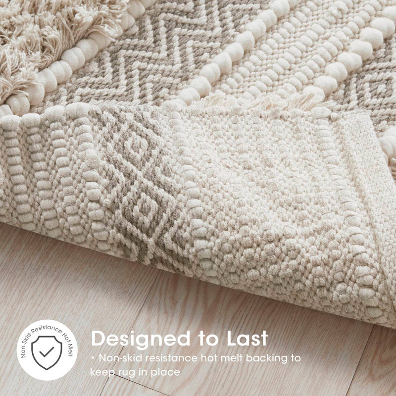 Asher - Boho Cotton Blend Hand-Woven Bath Rug with Non-Slip Backing
