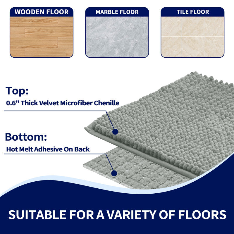 Luxury Chenille Bath Rug - Soft Absorbent Non-Slip Bathroom Mat