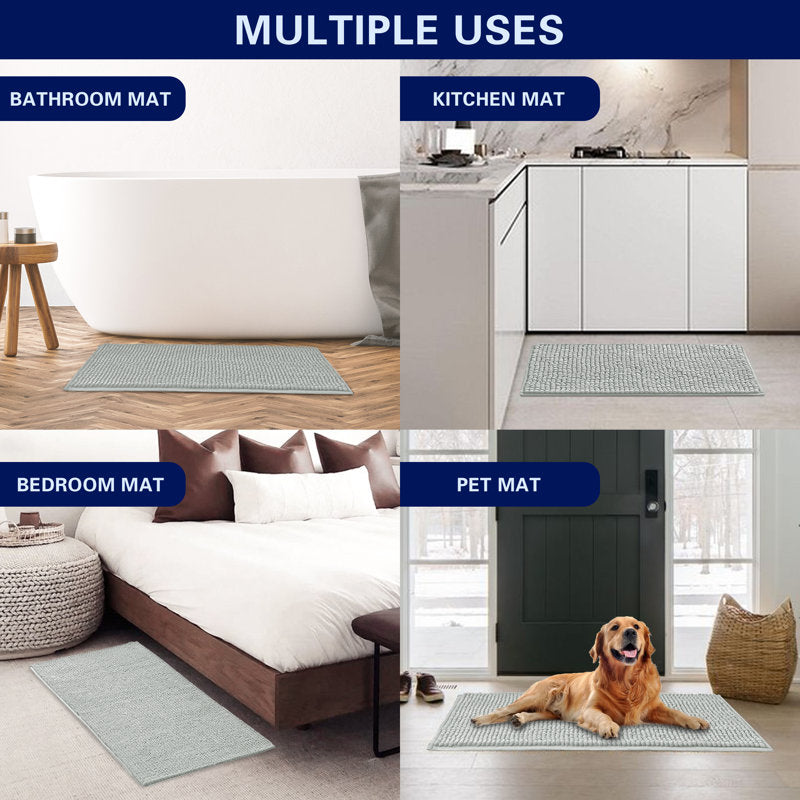 Luxury Chenille Bath Rug - Soft Absorbent Non-Slip Bathroom Mat