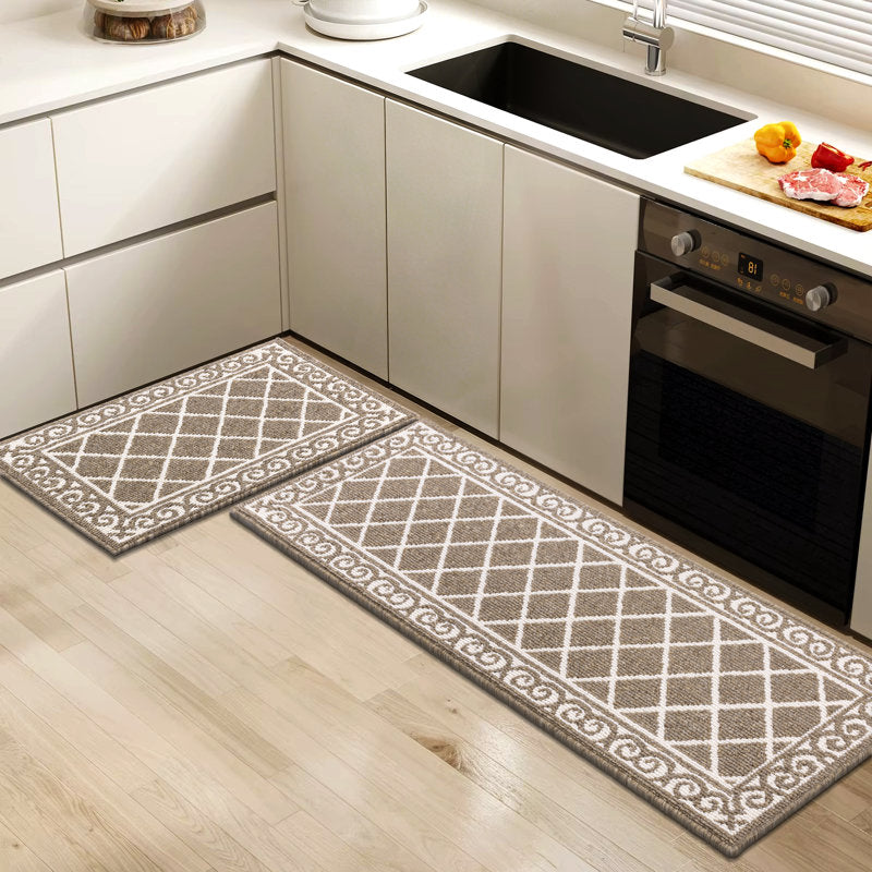 Non-Skid Washable Kitchen Mat Set - 2 Piece Geometric Runner Rugs