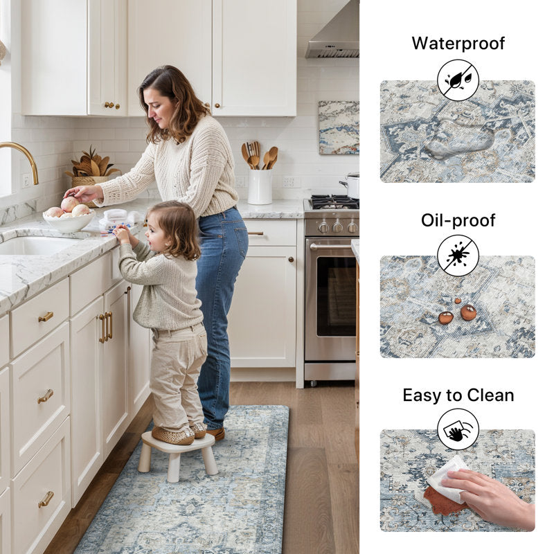 Anti-Fatigue Kitchen Mat Set - Vintage PVC Cushioned Floor Mats