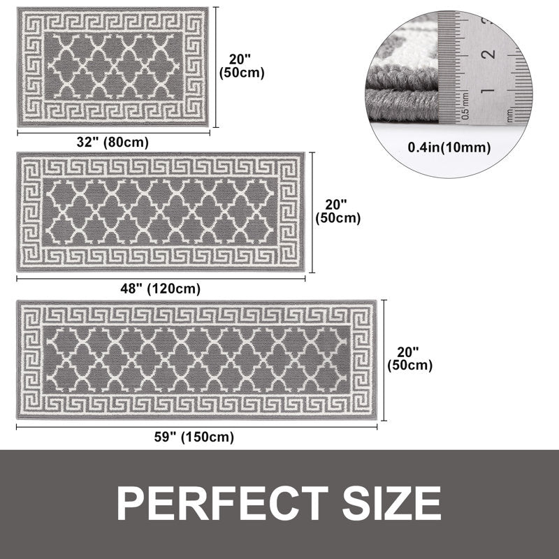 3-Piece Non-Slip Kitchen Mat Runner Set - Washable Polypropylene Rugs