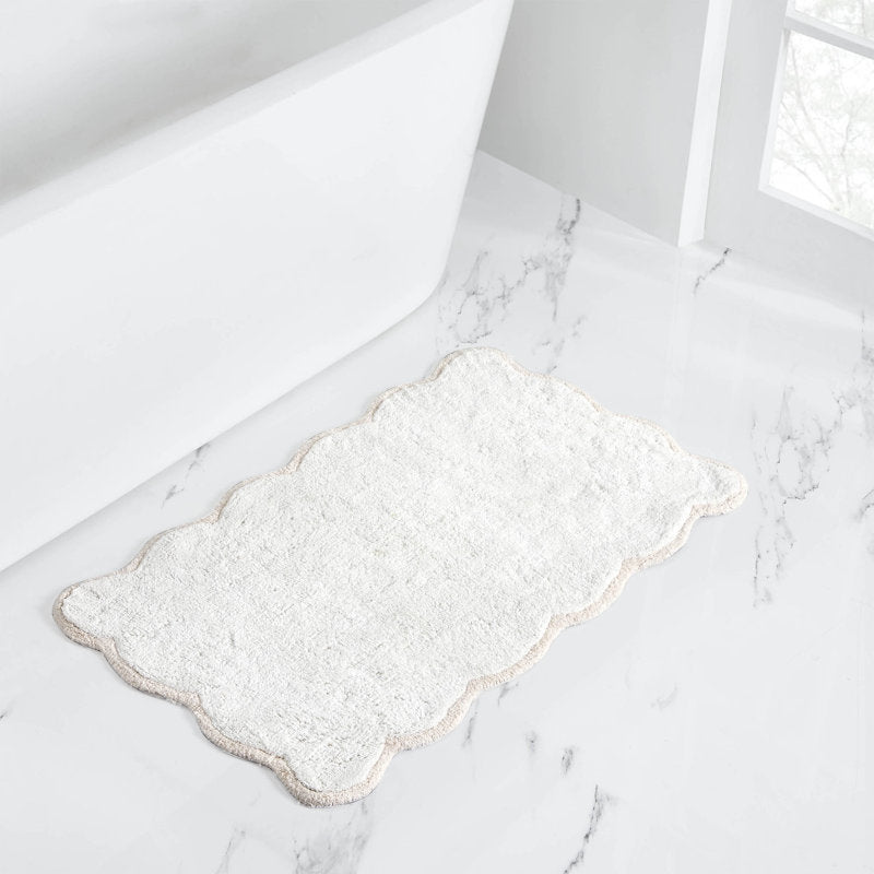 Cotton Bath Rug Scalloped Edge Whitman Bathroom Mat