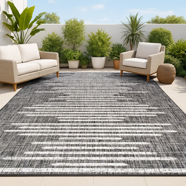 Berber Stripe Geometric Indoor/Outdoor Rug - Moroccan Boho Style