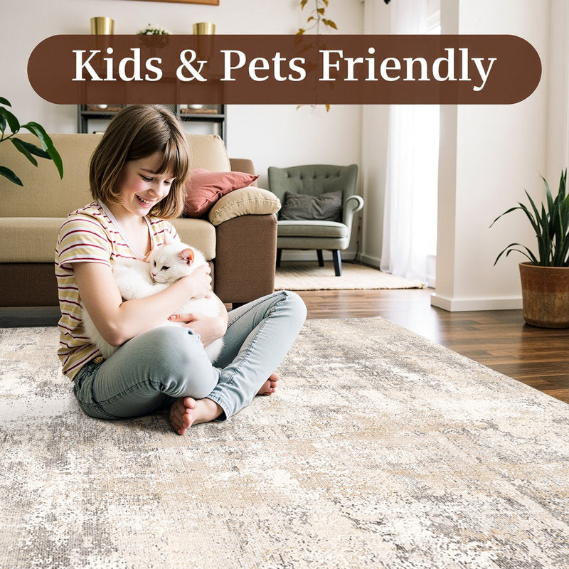 Elroy - Abstract Machine Washable Rug Faux Cashmere Living Room