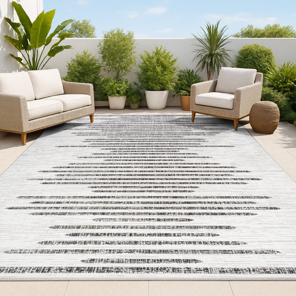Exmore - Berber Stripe Geometric Rug Ivory/Black Indoor/Outdoor