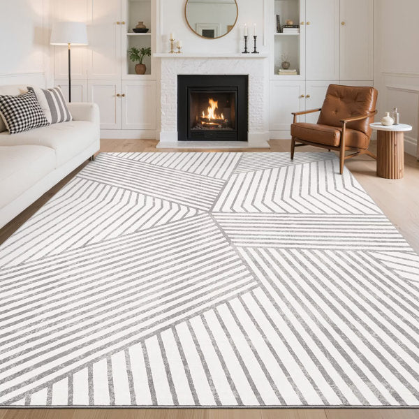 George Oliver - Striped Washable Area Rug Geometric Non-Slip Carpet