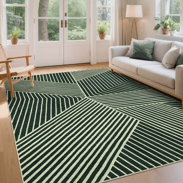 George Oliver - Geometric Striped Washable Area Rug for Living Room