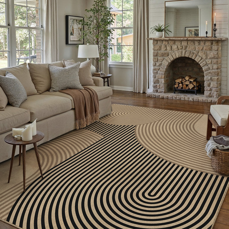Elara Geometric Striped Linen Area Rug - Modern Living Room Decor