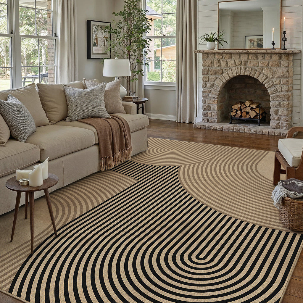 Elara Geometric Striped Linen Area Rug - Modern Living Room Decor