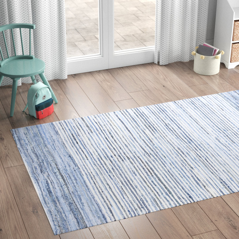 Braided Cotton Area Rug - Handmade Blue/Navy Striped Nursery Rug